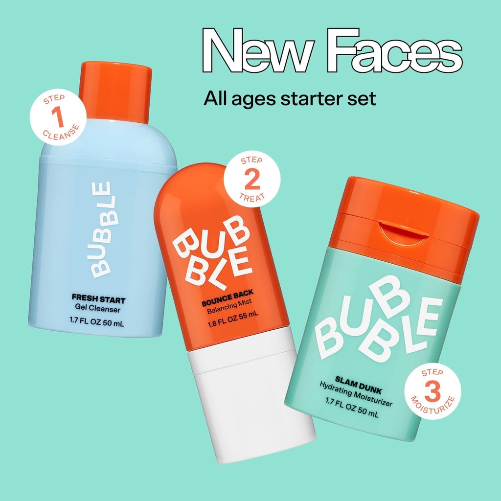 Kit de démarrage Bubble Skincare Nouveau soin visage pour tous les âges – Gel nettoyant, hydratant, tonifiant rafraîchissant